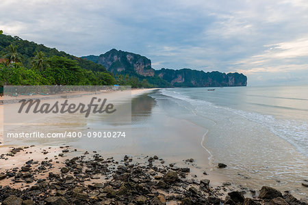 Top view of the ebb and flow of Krabi beach, Thailand