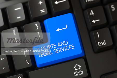 Courts And Legal Services on Modernized Keyboard Background. 3D Render.