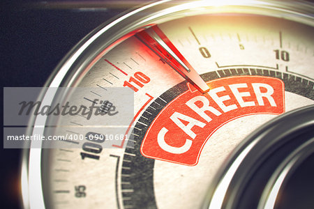 Metal Balance with Red Punchline Reach the Career. Illustration with Depth of Field Effect. Career Rate Conceptual Speedmeter with Message on Red Label. Business Concept. 3D.