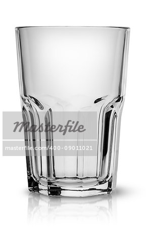 Empty faceted glass for smoothies isolated on white background