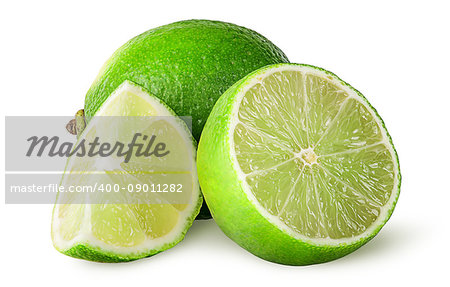 Several pieces of lime isolated on white background