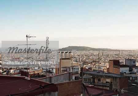 Cityscape view with rooftop aerials, Barcelona, Spain