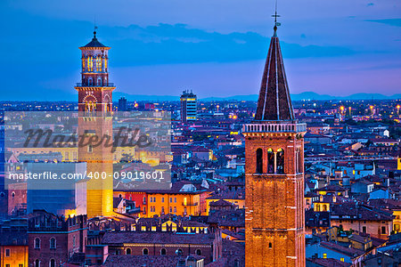 Verona towers and rooftops evening view, tourist destination in Veneto region of Italy