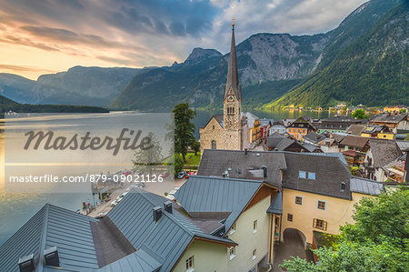 The austrian village of Hallstatt and the lake, Upper Austria, Salzkammergut region, Austria