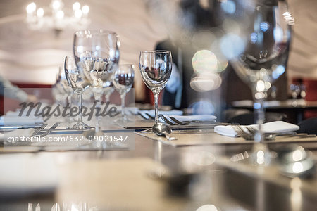 Wineglasses on set table