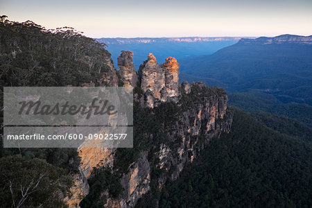 Three Sisters and scenic overview of the Blue Mountains National Park in New South Wales, Australia