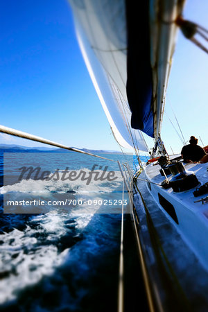Sailing on the choppy waters around the Whitsunday Islands in Queensland, Australia