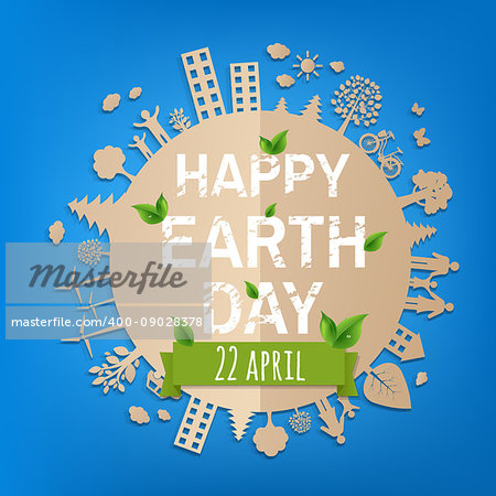 Happy Earth Day Postcard With Gradient Mesh, Vector Illustration