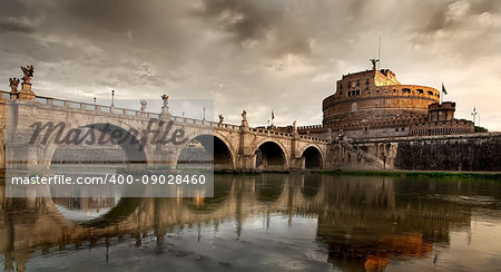 Sant Angelo bridge and Mausoleum of Hadrian in Rome, Italy