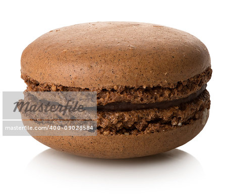 One chokolate macaron isolated on a white background