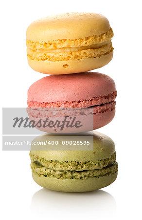 Caramel macarons isolated on a white background