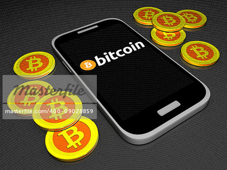 Computer generated photo of a Bitcoin mobile wallet.3d illustration.