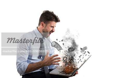 Stress and frustration of a businessman caused by a computer