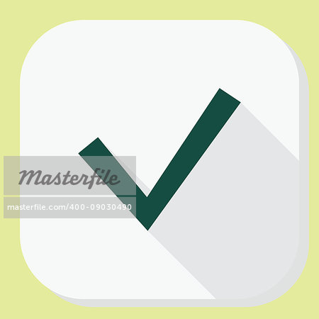 Check tick icon with long shadow. Application interface information and notification design. Vector illustration.