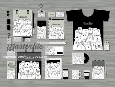 Corporate flat mock-up template, polar bears family. Vector illustration