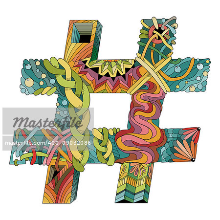 Hand-painted art design. Picturesque, colorful zentangle hashtag