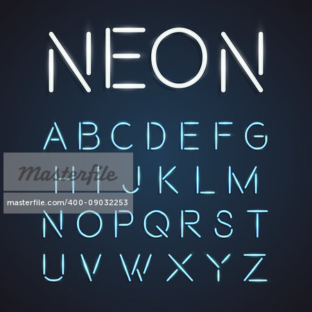 Neon font city text, Night Alphabet, Vector illustration