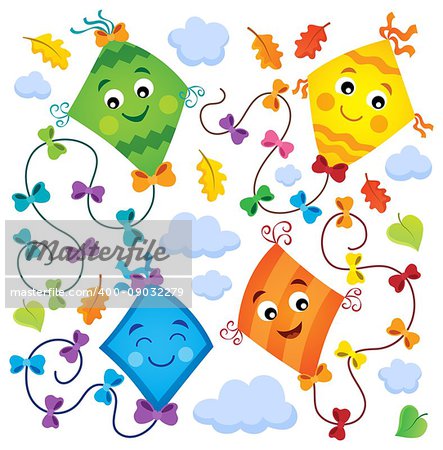 Happy flying kites thematic set 1 - eps10 vector illustration.