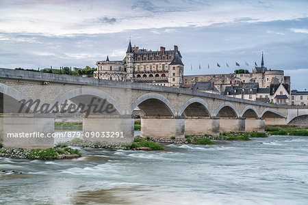 Castle and bridge over the Loire. Amboise, Indre-et-Loire, France.