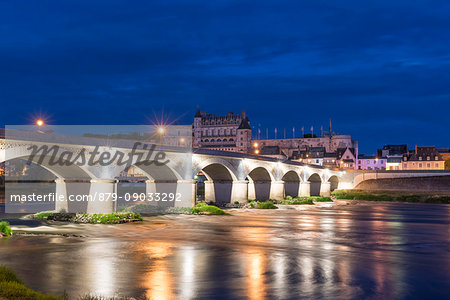 Nightscape with bridge and castle. Amboise, Indre-et-Loire, France. Nightscape with bridge and castle. Amboise, Indre-et-Loire, France.