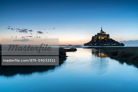 High tide at dusk. Mont-Saint-Michel, Normandy, France.