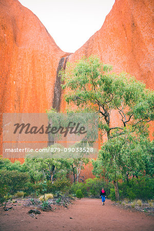 Uluru (Ayers Rock), Uluru-Kata Tjuta National Park, Northern Territory, Central Australia, Australia. Woman walking on the Mala Walk trail in the Kantju Gorge.