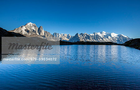 Mont Blanc range seen from Lac de Chesery. Haute Savoie. France