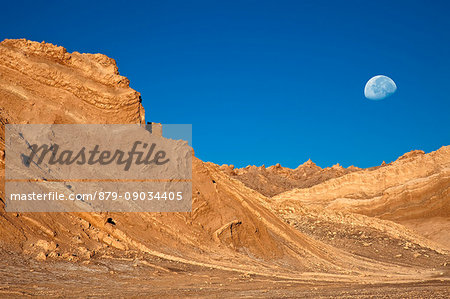 Set of landscapes of incomparable beauty resembling a fragment of the moon landscape in the Moon Valley in San Pedro de Atacama, Chile. This wonderful natural phenomenon is due to the encounter of the Atacama desert with the Andes mountain range. South America