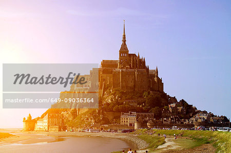 View of beach and Mont Saint-Michel, Normandy, France