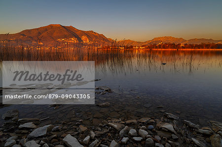 Sunset on lake Pusiano, Como and Lecco province, Brianza, Lombardy, Italy, Europe