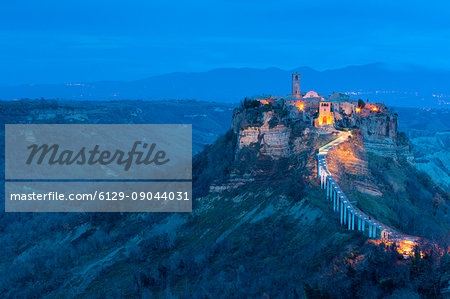 Europe,Italy,Lazio,Viterbo district. Civita of Bagnoregio at dusk