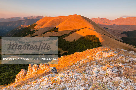 Europe, Italy, Marche, Macerata district, central Appennines . Lieto mountain at sunset