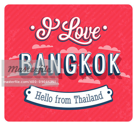 Vintage greeting card from Bangkok - Thailand. Vector illustration.