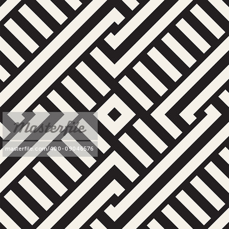 Interlacing Lines Maze Lattice. Ethnic Monochrome Texture. Abstract Geometric Background Design. Vector Seamless Black and White Pattern.