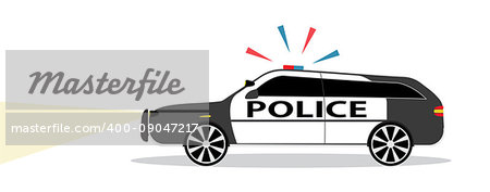 Colored Police car with Siren Flat Design. Vector Illustration. EPS10
