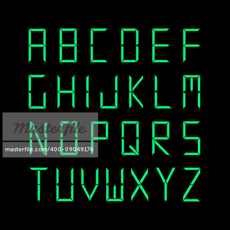 Digital font. Vector english alphabet. Green latin letters