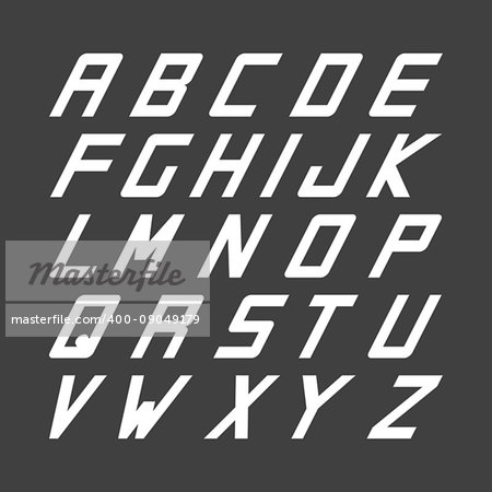 Sport font. Vector english simple alphabet. White incline latin letters.
