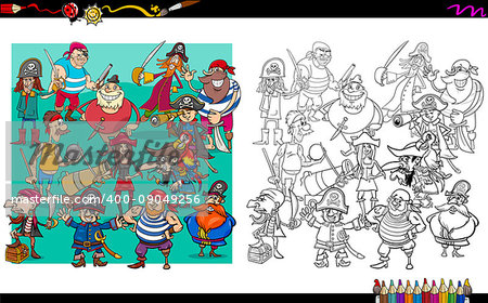 Cartoon Illustration of Pirates Fantasy Characters Group Coloring Book Activity