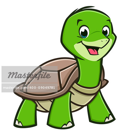 Vector illustration of a cutely smiling cartoon baby turtle