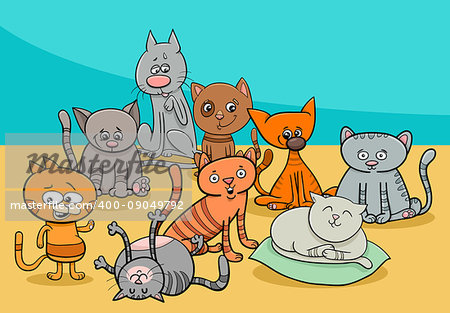 Cartoon Illustration of Funny Cats or Kittens Animal Group