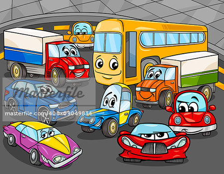 Cartoon Illustration of Funny Cars and Vehicles Characters Group