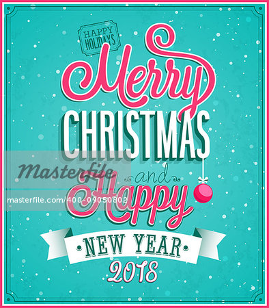 Merry Christmas and Happy New Year greeting card. Vector illustration.