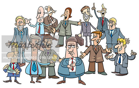 Cartoon Illustration of Businessmen and Managers Group