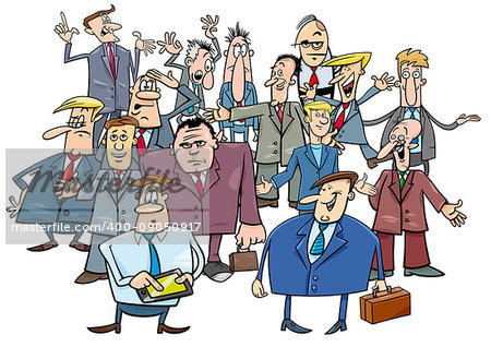 Cartoon Illustration of Businessmen or Managers and Office Workers Group