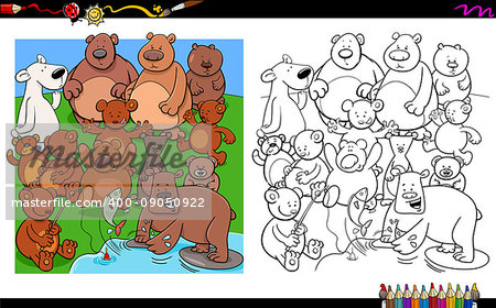 Cartoon Illustration of Bears Animal Characters Group Coloring Book Activity