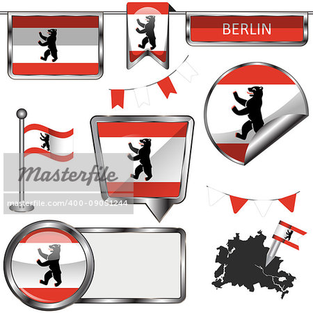 Vector glossy icons of flag of Berlin on white