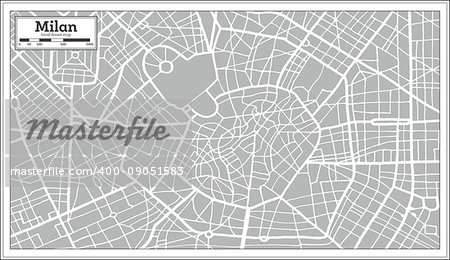 Milan Map in Retro Style. Hand Drawn. Vector Illustration.