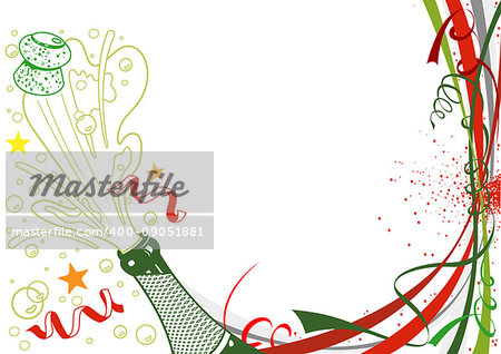 Happy New Year Background with Champagne Bottle and Celebration Decoration - Illustration, Vector