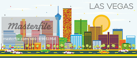Las Vegas Skyline with Color Buildings and Blue Sky. Vector Illustration. Business Travel and Tourism Concept with Modern Buildings. Image for Presentation Banner Placard and Web Site.