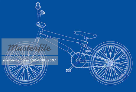 Bicycle bmx. Vector rendering of 3d. Wire-frame style. The layers of visible and invisible lines are separated